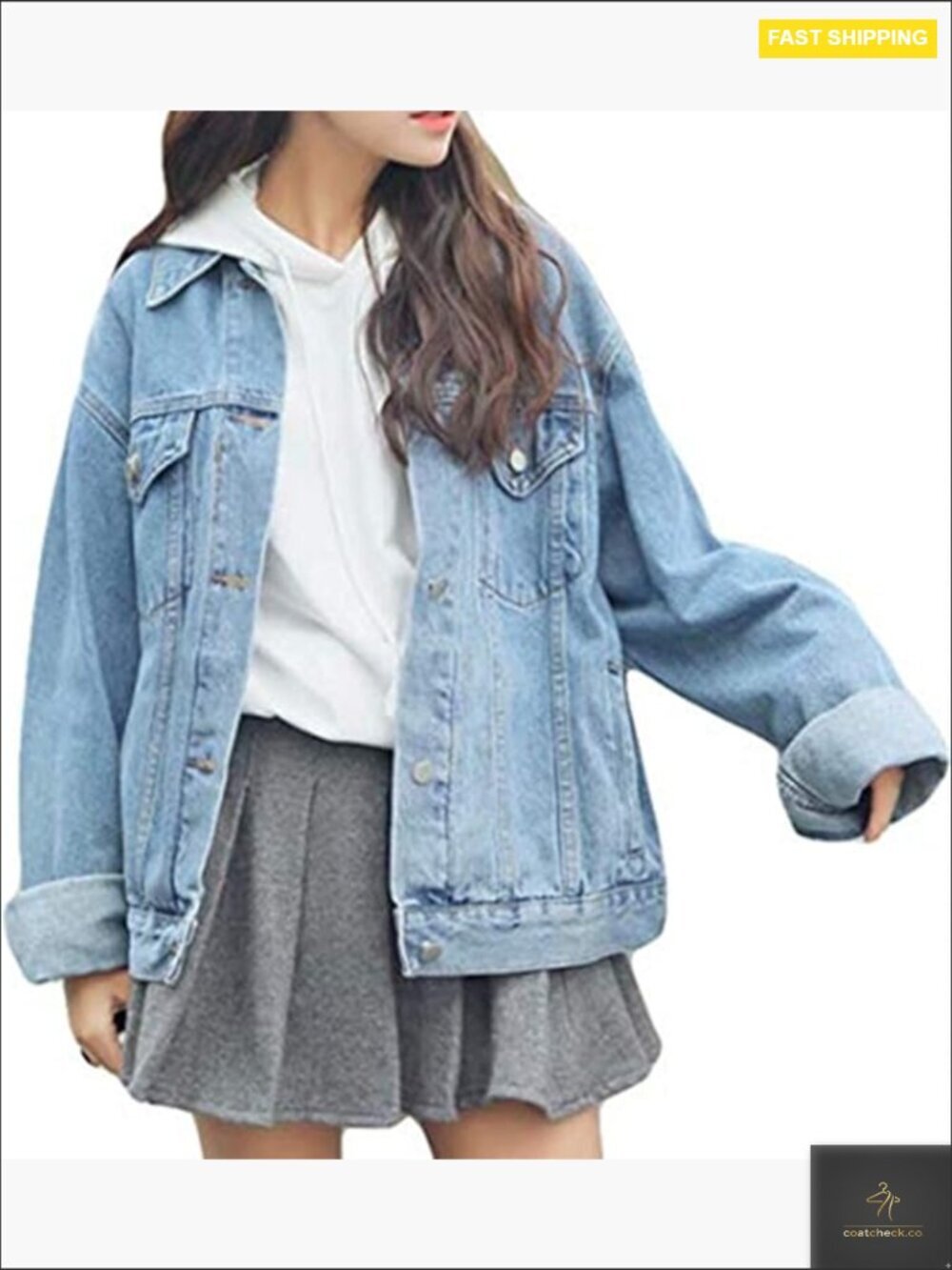 Oversized Denim Jacket Boyfriend Fit Vintage Style Long Sleeve Casual Wear